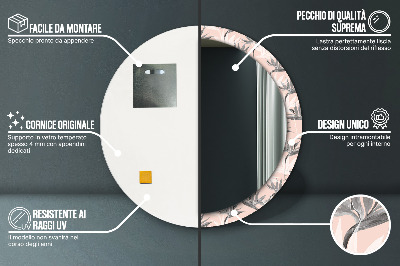 Miroir rond cadre imprimé Paradis des oiseaux