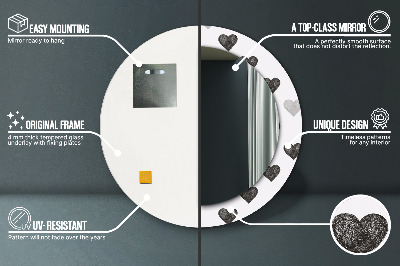 Miroir rond cadre imprimé Coeurs abstraits