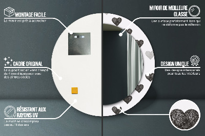 Miroir rond cadre imprimé Coeurs abstraits