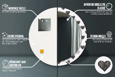 Miroir rond cadre imprimé Coeurs abstraits