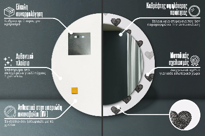 Miroir rond cadre imprimé Coeurs abstraits