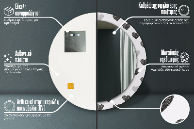 Miroir rond cadre imprimé Coeurs abstraits