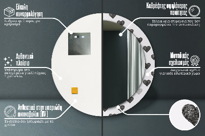 Miroir rond cadre imprimé Coeurs abstraits