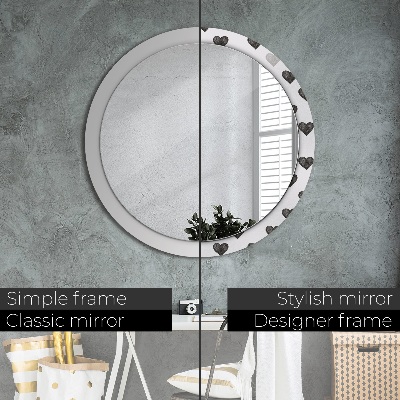 Miroir rond cadre imprimé Coeurs abstraits