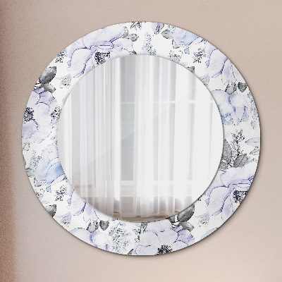 Miroir rond cadre imprimé Roses bleues