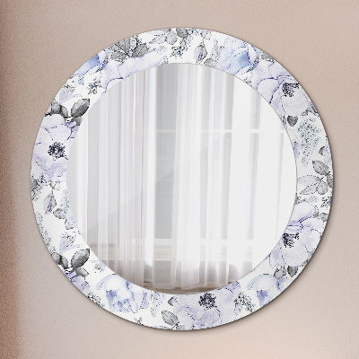 Miroir rond cadre imprimé Roses bleues