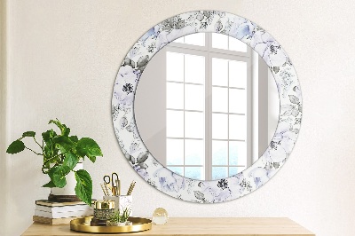 Miroir rond cadre imprimé Roses bleues