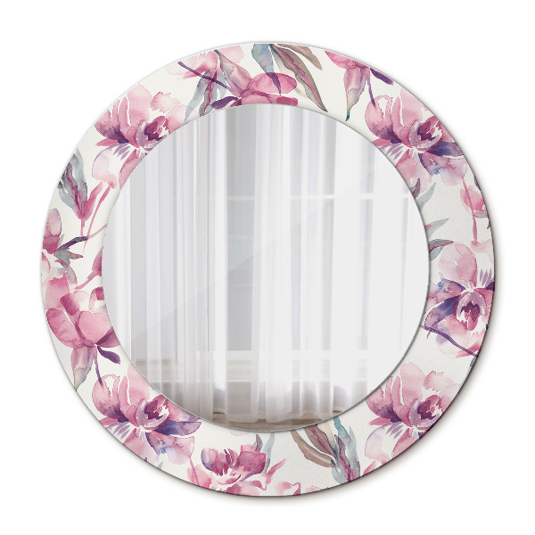 Miroir rond cadre imprimé Pivoines fleurs