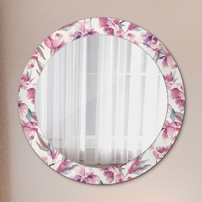 Miroir rond cadre imprimé Pivoines fleurs