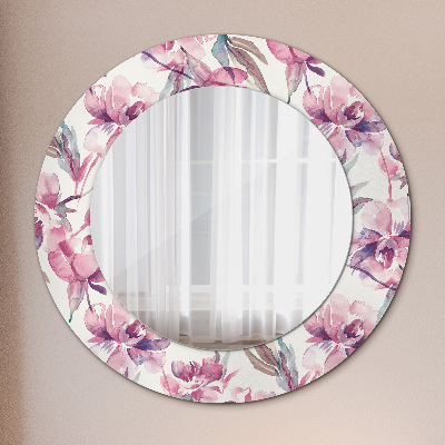 Miroir rond cadre imprimé Pivoines fleurs