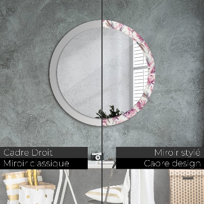 Miroir rond cadre imprimé Pivoines fleurs