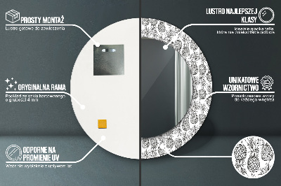Miroir rond cadre avec impression Ananas