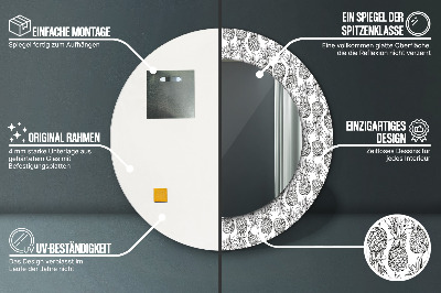 Miroir rond cadre avec impression Ananas