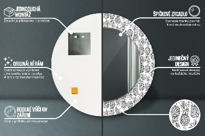 Miroir rond cadre avec impression Ananas