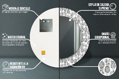 Miroir rond cadre avec impression Ananas