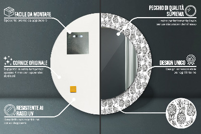 Miroir rond cadre avec impression Ananas