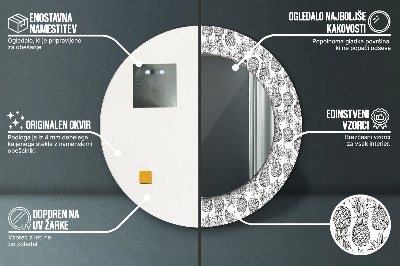 Miroir rond cadre avec impression Ananas