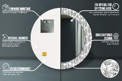 Miroir rond cadre avec impression Ananas