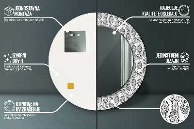 Miroir rond cadre avec impression Ananas