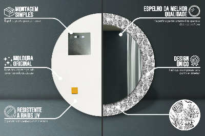 Miroir rond cadre avec impression Ananas