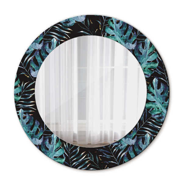 Miroir rond cadre avec impression Feuilles exotiques