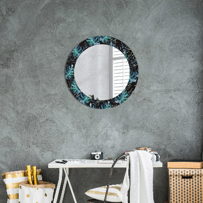 Miroir rond cadre avec impression Feuilles exotiques