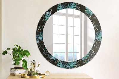 Miroir rond cadre avec impression Feuilles exotiques