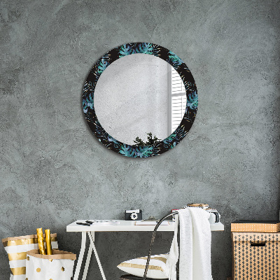 Miroir rond cadre avec impression Feuilles exotiques