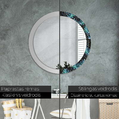 Miroir rond cadre avec impression Feuilles exotiques