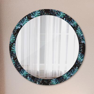 Miroir rond cadre avec impression Feuilles exotiques