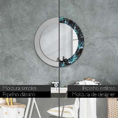 Miroir rond cadre avec impression Feuilles exotiques