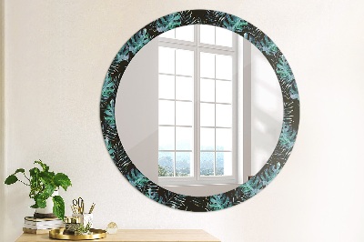 Miroir rond cadre avec impression Feuilles exotiques