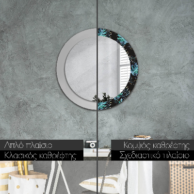 Miroir rond cadre avec impression Feuilles exotiques