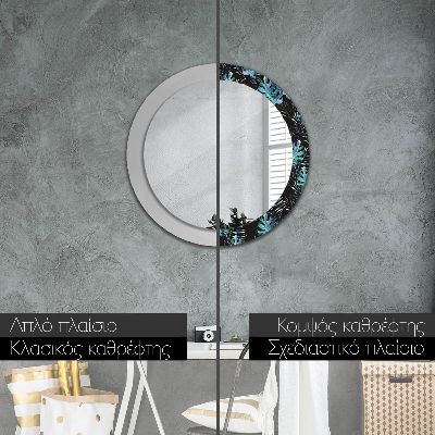 Miroir rond cadre avec impression Feuilles exotiques