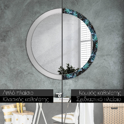 Miroir rond cadre avec impression Feuilles exotiques