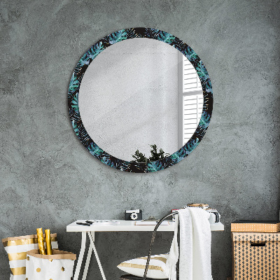 Miroir rond cadre avec impression Feuilles exotiques