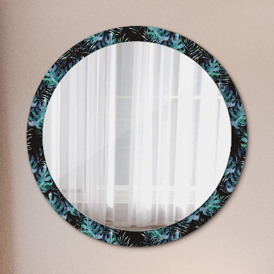 Miroir rond cadre avec impression Feuilles exotiques