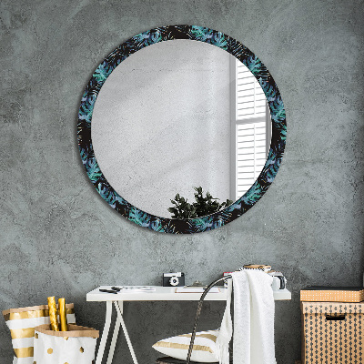 Miroir rond cadre avec impression Feuilles exotiques