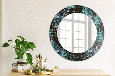 Miroir rond cadre avec impression Feuilles exotiques