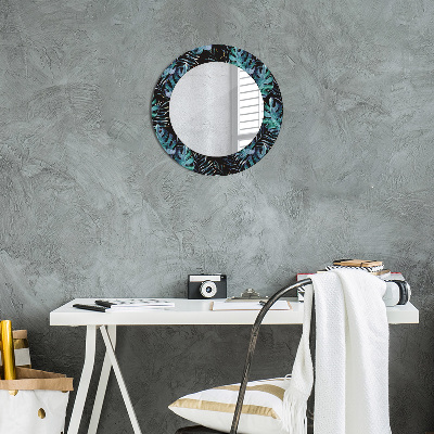 Miroir rond cadre avec impression Feuilles exotiques