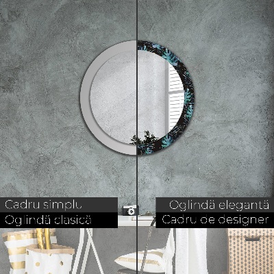 Miroir rond cadre avec impression Feuilles exotiques