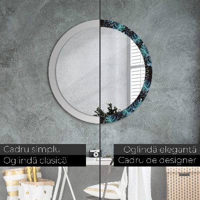 Miroir rond cadre avec impression Feuilles exotiques