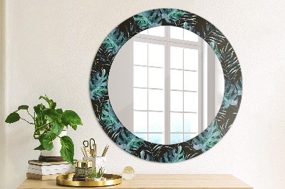 Miroir rond cadre avec impression Feuilles exotiques