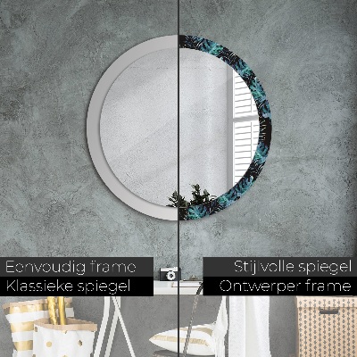 Miroir rond cadre avec impression Feuilles exotiques