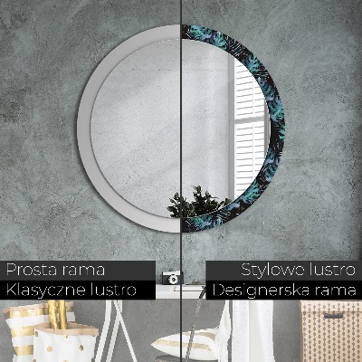 Miroir rond cadre avec impression Feuilles exotiques