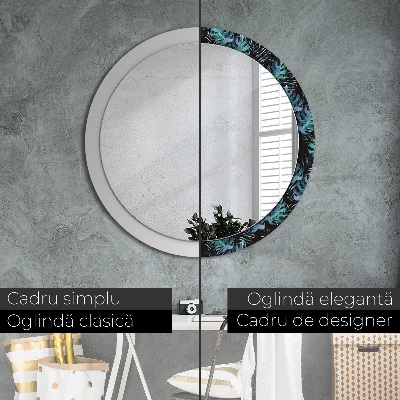 Miroir rond cadre avec impression Feuilles exotiques