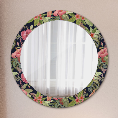 Miroir rond cadre imprimé Fleurs d'hibiscus