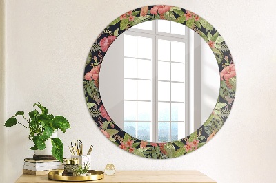 Miroir rond cadre imprimé Fleurs d'hibiscus