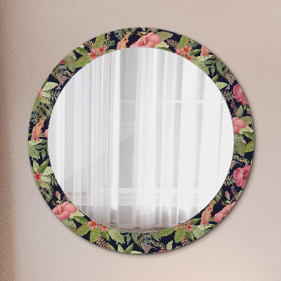 Miroir rond cadre imprimé Fleurs d'hibiscus