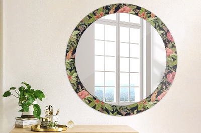 Miroir rond cadre imprimé Fleurs d'hibiscus